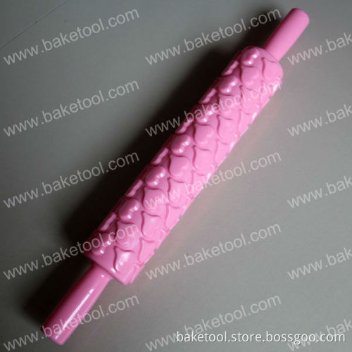 Plastic Pink Heart Pattern Cake Fondant Rolling Pin